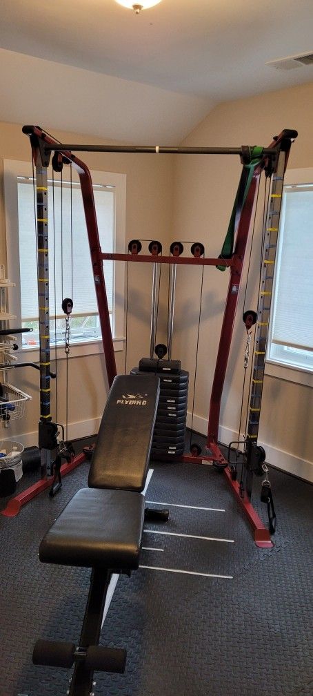 complete exercise equipment all including bench and accessories