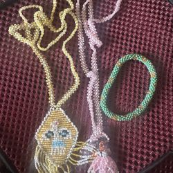 Vintage Native American Beaded Leather Necklace 