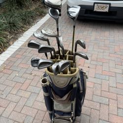 Men’s Mizuno golf club set. Right handed complete set with golf bag