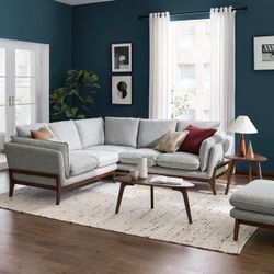 Remi Light Gray “Mineral” Tweed Fabric L-Shaped Sectional Sofa w/ Ottoman By Castlery [NEW IN BOX] **Retails for $2599