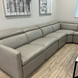 Sectional, Grey Leather