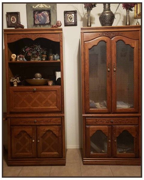 X2 VINTAGE BROYHILL ORNATE WOODEN BOOKSHELF BOOK SHELF DRAWER STORAGE CURIO ILLUMINATED CHINA CABINET HUTCH