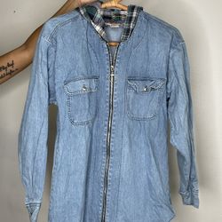 Vintage plaid denim distress zip jacket.  Bin A