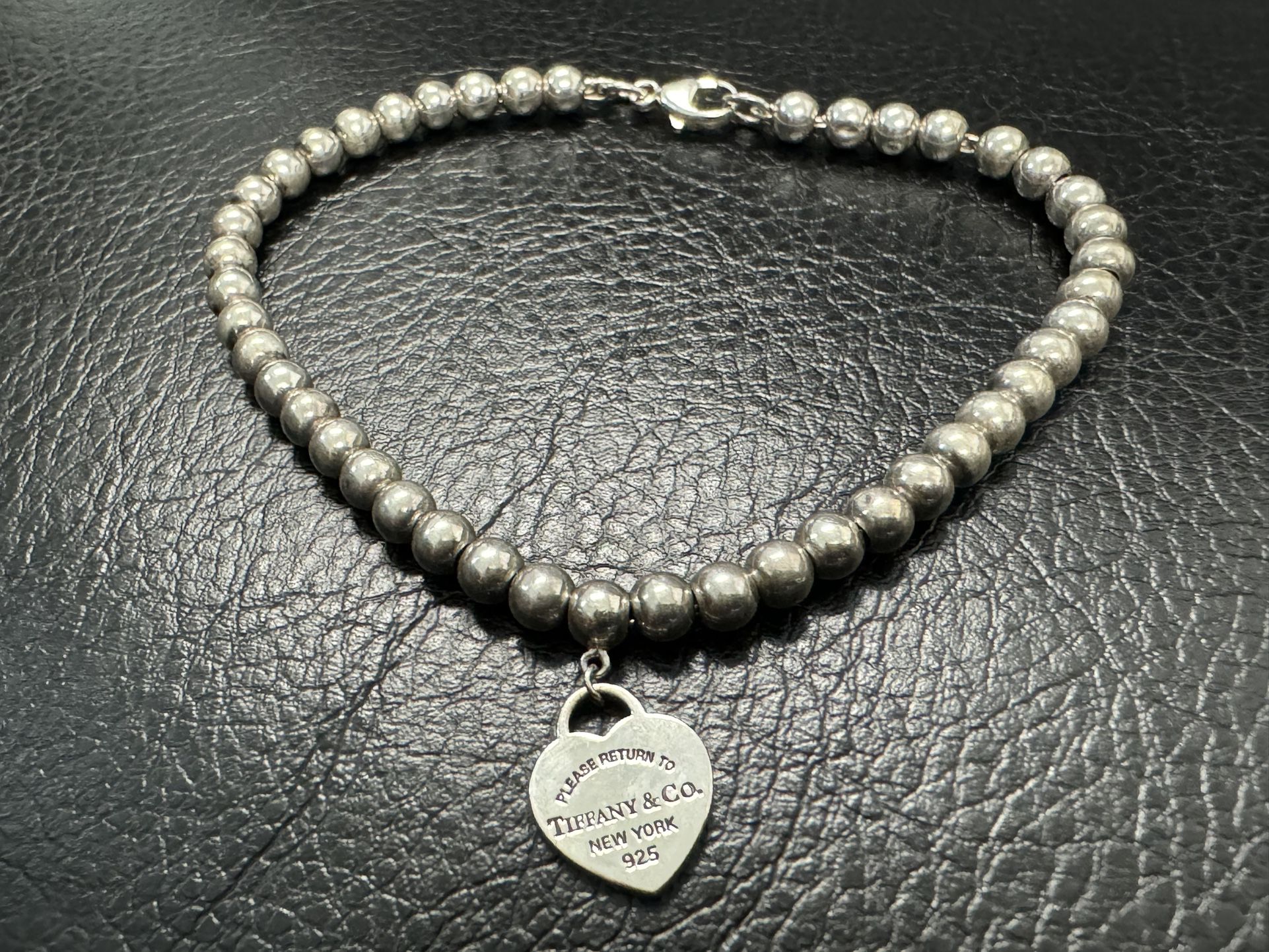 Tiffany & Co Bead Ball Bracelet Heart Sterling Silver - SIZE 7"