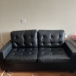 Sofa/ Black Leather Loveseats