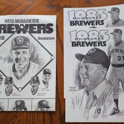 Vintage Milwaukee Brewers Rosters Charcoal Drawings 