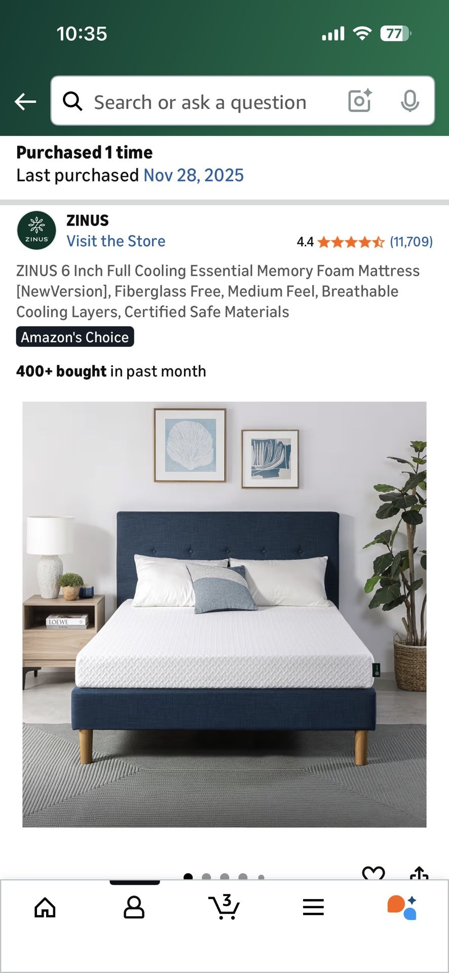 Brand new ZINUS 6 Inch Full Cooling Essential Memory Foam Mattress, Fiberglass Free, Medium Feel, Breathable Cooling Layers, Certified