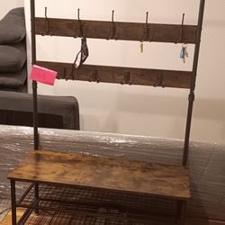 Bench/Coat Hanger, With Key Hooks And Shoe Racks