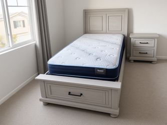 3 - piece bedroom set. Includes Twin Sleigh Bed Frame with Mattress, nightstand,  and dresser