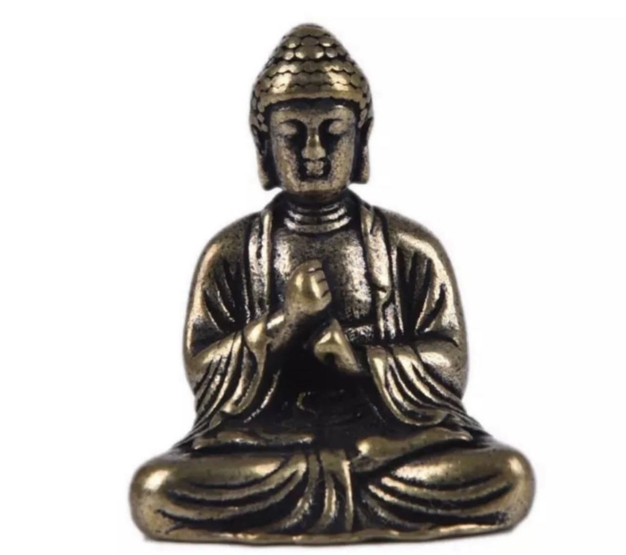 Mini Portable Vintage Brass Buddha Statue Pocket Sitting Buddha Figure Sculpture Home Office Desk Decorative Ornament gift