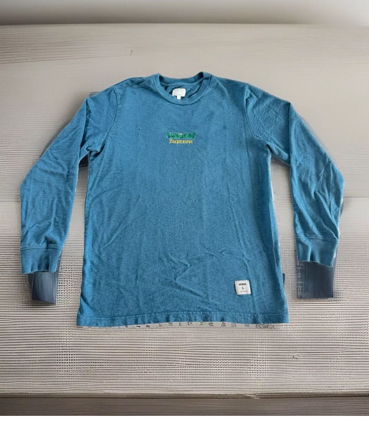 SUPREME Embroidered Flower Long Sleeve Blue/ Large