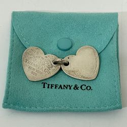 Set of 2 Please Return to Tiffany & Co NY ~ 925 Sterling Heart Tag Pendant Charm