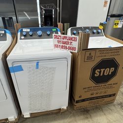 GE 4.5 cu. ft. Capacity Washer with Spanish Panel and Wash Modes Soak and Power & GE 7.2 cu. ft. Capacity Electric Dryer with Spanish Panel and Up To