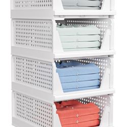 4 Pack Folding Closet Organizers Storage Box, Stackable Plastic Storage Basket, Closet Organizers and Storage Drawer Shelf Storage, Storage Container 