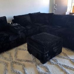 4-pc Sectional Sofa With Ottoman Fur-Like Jumbo Corduroy Brand New