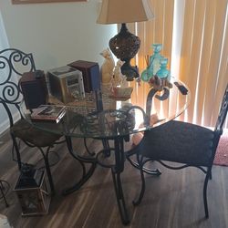 Glass top table with cd player and lame