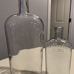2 Antique  Glass Warranted Flask Liquor  Bottles