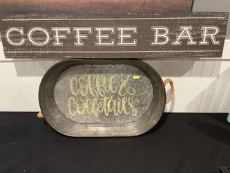 Coffee Bar Sign & Metal Tray
