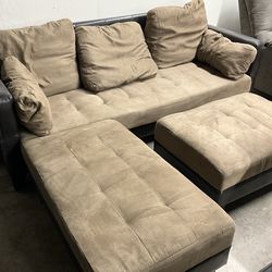 Brown Convertible Sectional Sofa Bed with Ottoman