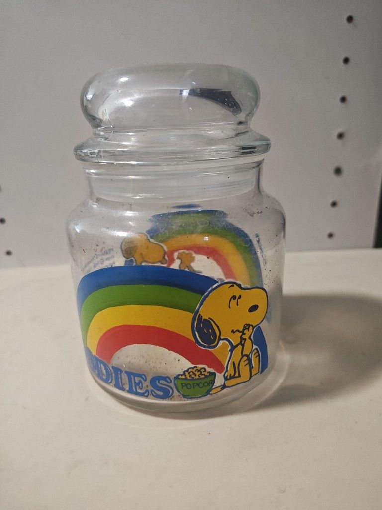 Vintage Snoopy & Woodstock Glass Jar 1965