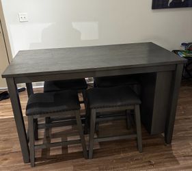 Gray Bar Height Table with 4 Stools