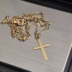 14k Solid Gold Chain Necklace W/ Cross Pendant 4.35g
