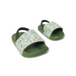 Little Me, Olive Green Floral Slides with Anti-Slip Ankle Band, US Size 4