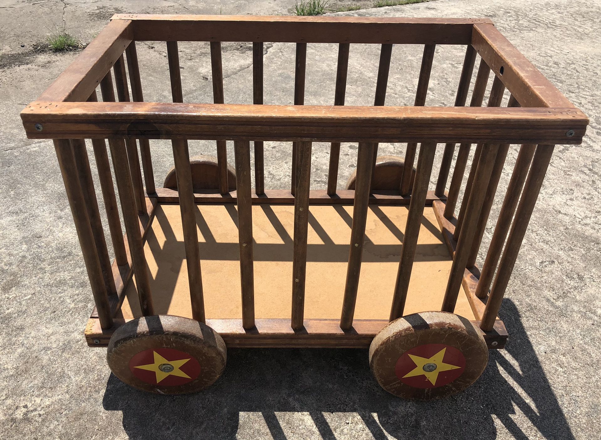 vintage wood storage toys crate on wheels 