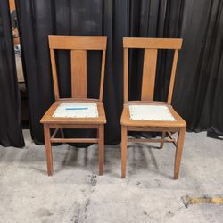 Pair of Oak T-Back Dining Chair with Striped Upholstery