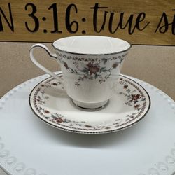 Vintage Noritake Ivory China Adagio Tea Coffee Cup & Saucer Set Silver Trim 7237