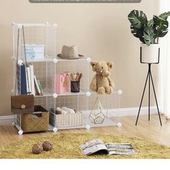 SONGMICS Metal Wire Cube Storage,6-Cube Shelves Organizer,Stackable Storage Bins, Modular Bookcase, DIY Closet Cabinet Shelf, 36.6”L x 12.2”W x 36.6”H