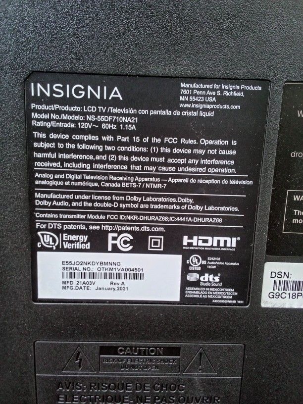 ⁶⁰" Insignia For sale 4 Years Old