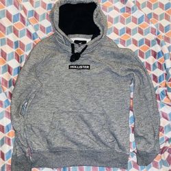 Mens Hollister Grey Black Graphic Long Sleeve Hoodie 