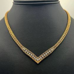 14k yellow gold Chevron necklace chain 17" 7.5mm wide. Approximately 1.20 CTW