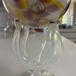 Vintage Hand Blown Art Glass “Jellyfish” Pedestal Bowl