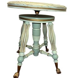 Antique Piano Bench Antique Stool Gold And Blue Paint Claw Feet Glass Antique Bench