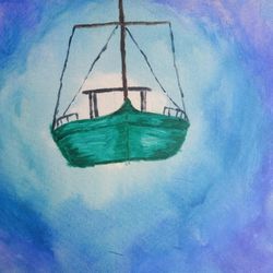 Original Painting Of A Boat Flying Through A Portal