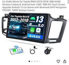 Car Radio Stereo for Toyota RAV4 2013-2018: 4GB+64GB Wireless Carplay & Android Auto 1280 * 800 IPS Touch Screen Upgrade Android 13 Car Stereo with Bl