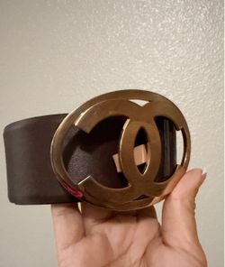 CHANEL Brown Leather Belt – Gold CC Logo Buckle – Size 85/34