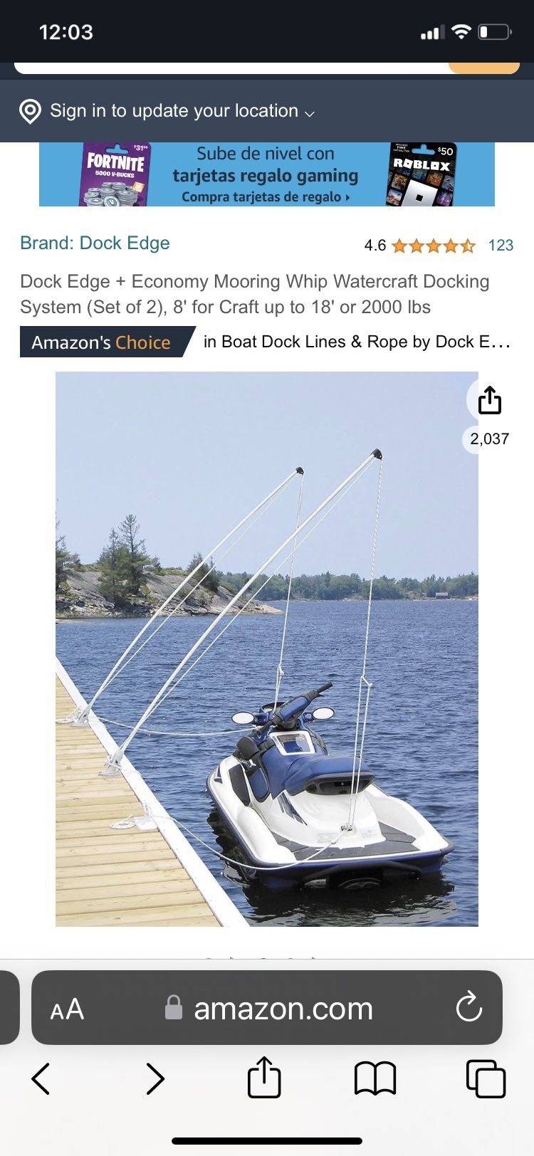 Dock Edge 8' mooring whips