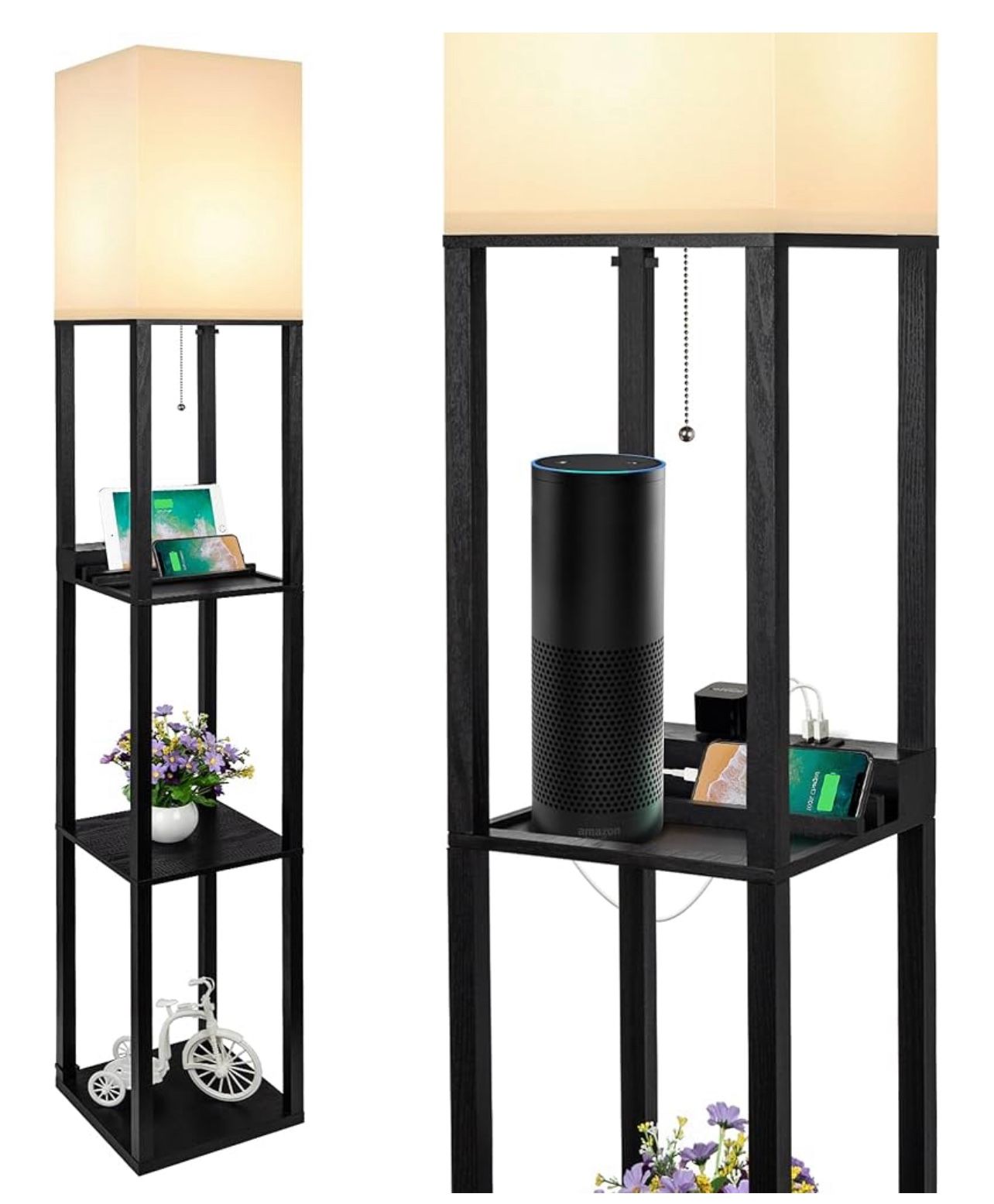 3-in-1 Shelf Floor Lamp with 1 USB&Type C&1 AC Outlet