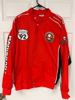 Nintendo Mario Kart Men’s Adult Red and Black Canvas Racing Jacket Medium NWT