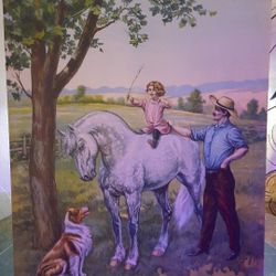 Victorian Lithograph Print "Boss Of The Farm" No Frame Matted 