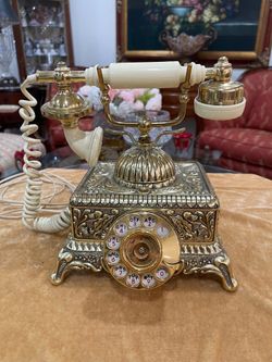 Beautiful Vintage Victorian Gold Brass-Ivory Rotary Telephone Heavy🌷