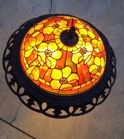 Cast Iron Lamp with Tiffany Leaded Glass