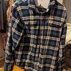 Orvis Heavy Blue Plaid Flannel Shirt (M)