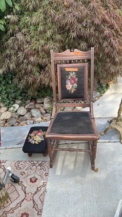 Antique Wooden Chair with Needlepoint Upholstery