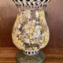 Vibrantly Hand-Painted Glass Vase with Base. 10.5 inches tall; 6 inch diameter base.