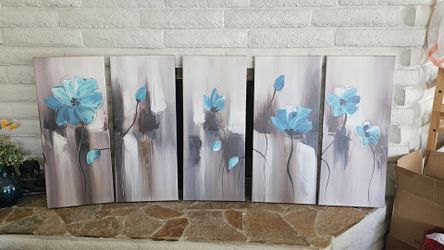Blue Floral Triptych Canvas Wall Art