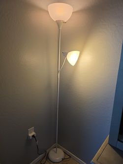 White Torchiere Floor Lamp with Reading Light